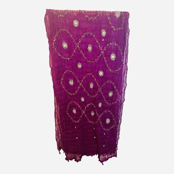 Raj Accessories - Raj Anthropologie 100% Silk Scarf Fuchsia Jewel Detail Made In India 68”x 18”